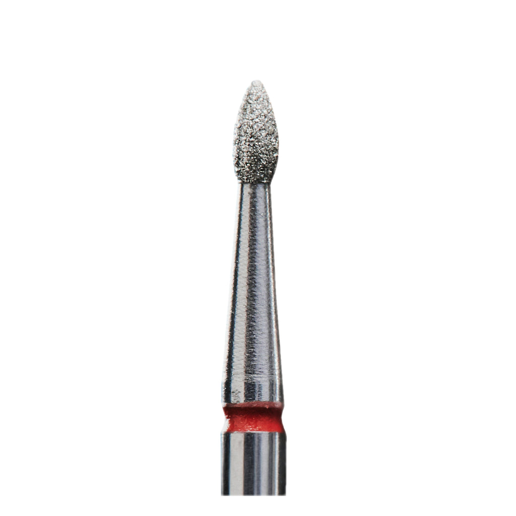 Diamond nail drill bit, pointed "bud", red, head diameter 1.8 mm / working part 4 mm